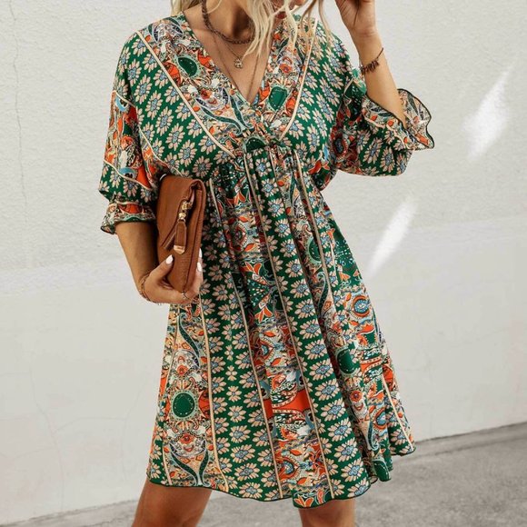 Boho Print Tie Back Dress - Picture 3 of 7